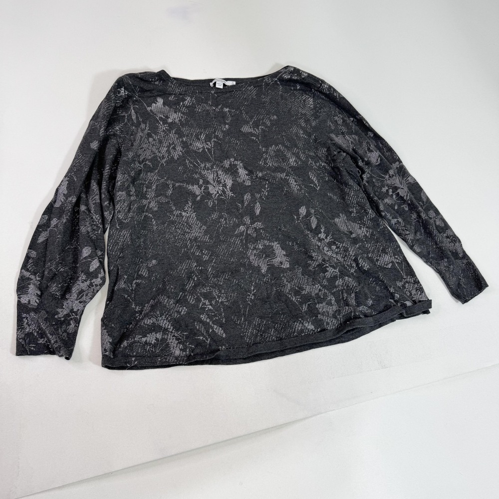 Chico's Sweater Womens XXL Gray Floral Jacquard Knit Pullover Long Sleeve 4